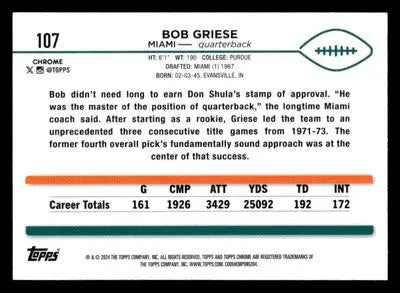 2024 Topps Chrome #107 Bob Griese - Football Card Single
