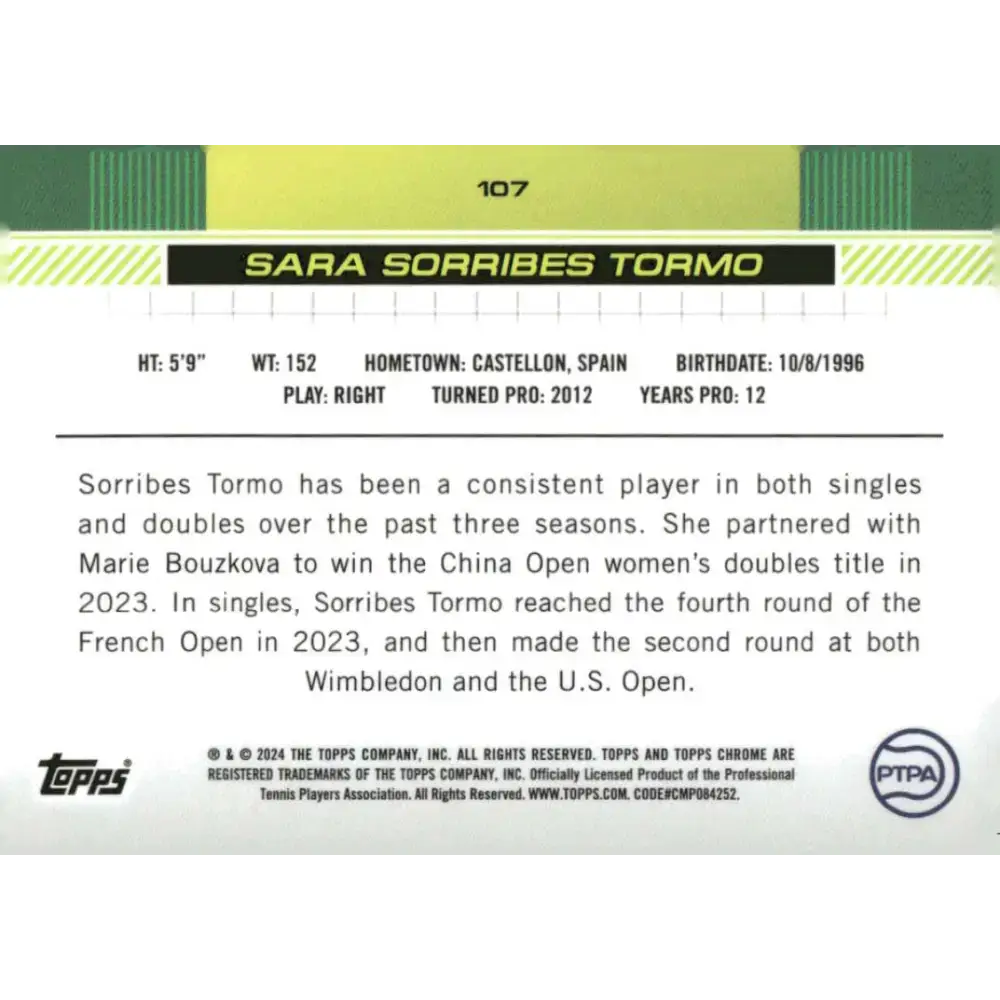 2024 Topps Chrome #107 Sara Sorribes Tormo EX Excellent Tennis Card - Tennis Card Single
