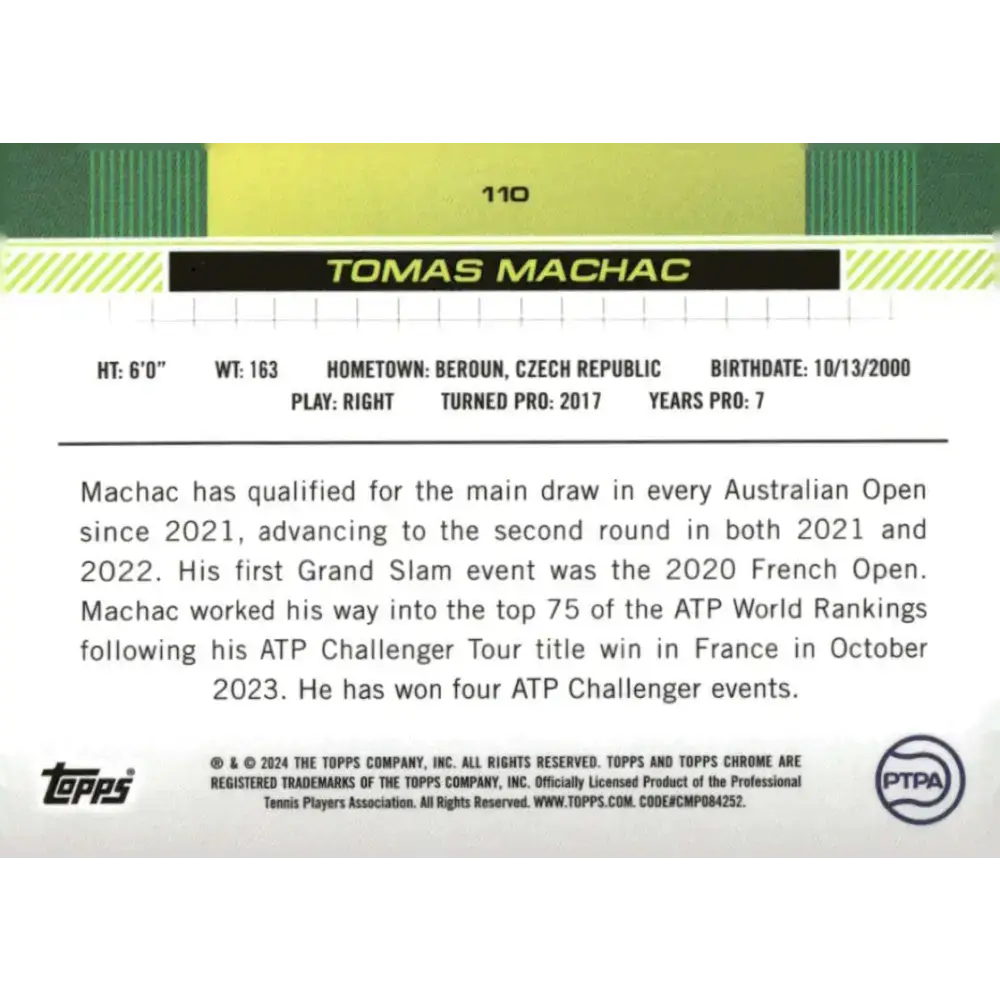 2024 Topps Chrome #110 Tomas Machac EX Excellent Tennis Card - Other