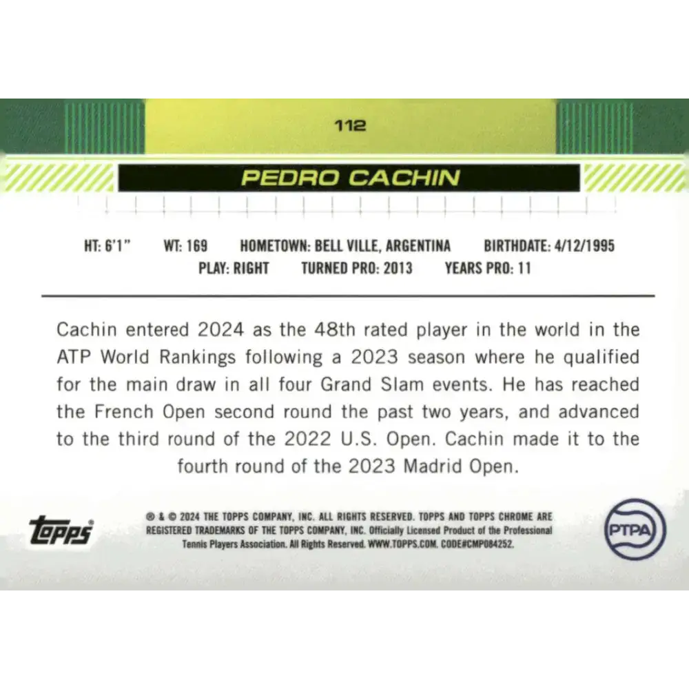 2024 Topps Chrome #112 Pedro Cachin EX Excellent Tennis Card - Other