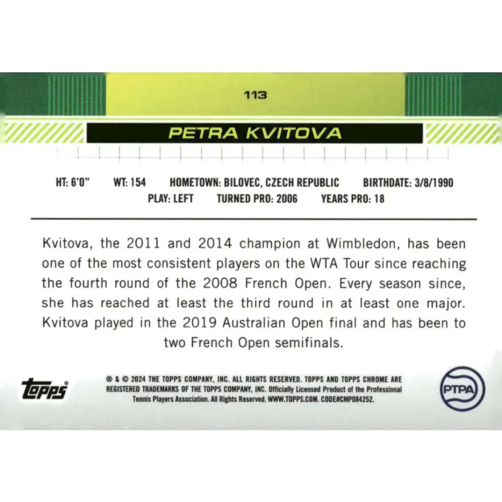 2024 Topps Chrome #113 Petra Kvitova EX Excellent Tennis Card - Tennis Card Single