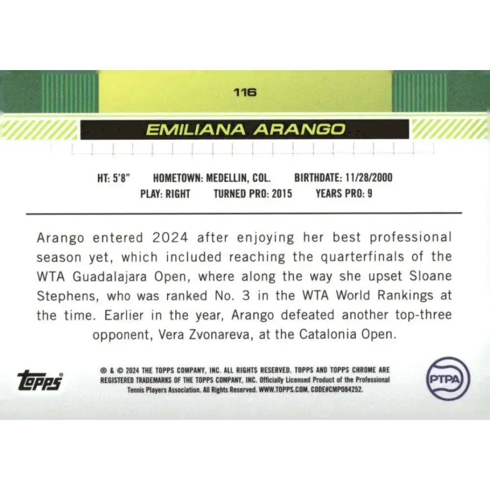 2024 Topps Chrome #116 Emiliana Arango EX Excellent Tennis Card - Other