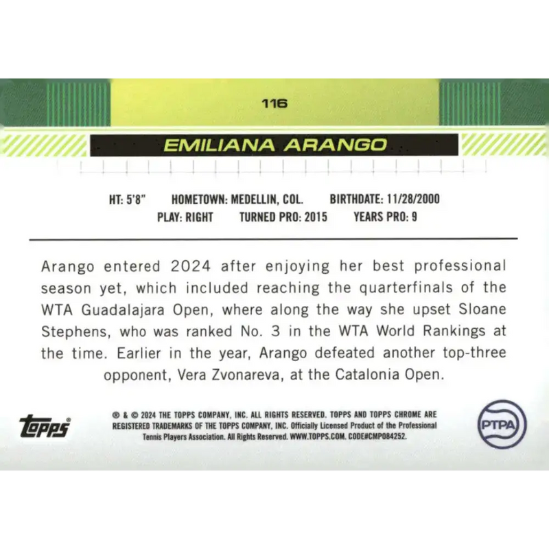 2024 Topps Chrome #116 Emiliana Arango EX Excellent Tennis Card - Other