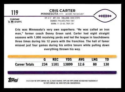 2024 Topps Chrome #119 Cris Carter Pink Refractor - Football Card Single