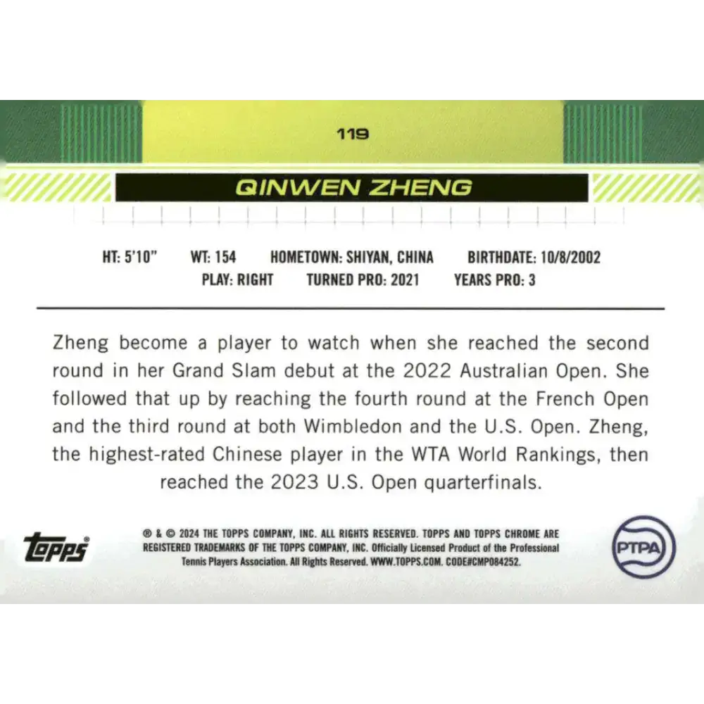 2024 Topps Chrome #119 Qinwen Zheng EX Excellent Tennis Card - Tennis Card Single