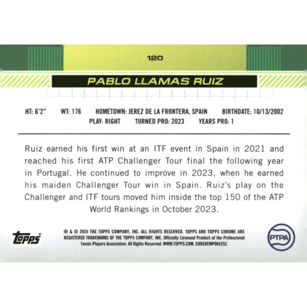 2024 Topps Chrome #120 Pablo Llamas Ruiz EX Excellent RC Rookie Tennis Card - Other