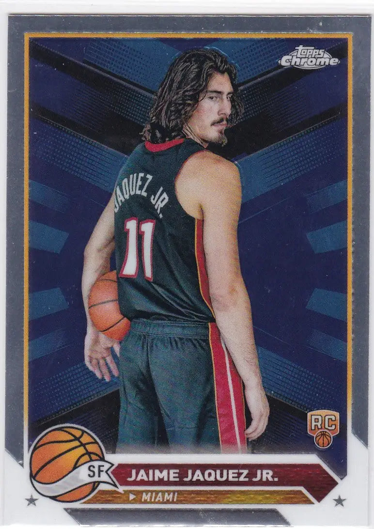 Basketball trading card of Jaime Jaquez Jr. from Topps Chrome featuring Miami Heat jersey 11