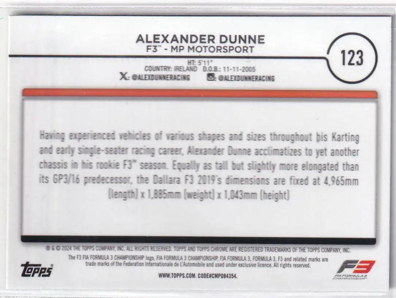2024 TOPPS CHROME #123 ALEXANDER DUNNE GREEN PURPLE- MP MOTORSPORT - Other