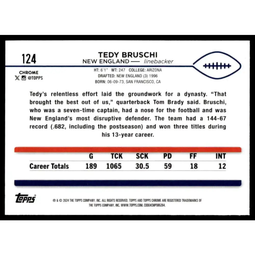 2024 Topps Chrome #124 Tedy Bruschi NM-MT New England Patriots Football Card - Football Card Single