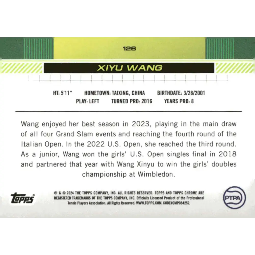 2024 Topps Chrome #126 Xiyu Wang EX Excellent Tennis Card - Other