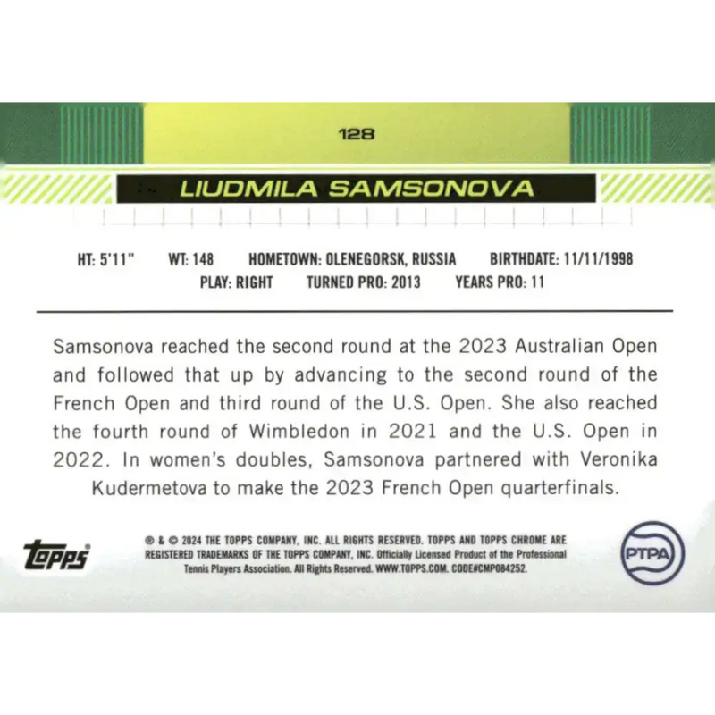2024 Topps Chrome #128 Liudmila Samsonova EX Excellent Tennis Card - Other