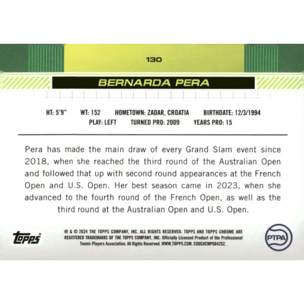 2024 Topps Chrome #130 Bernarda Pera EX Excellent Tennis Card - Other