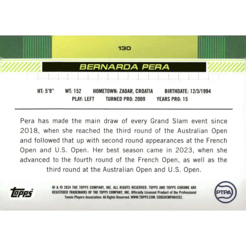 2024 Topps Chrome #130 Bernarda Pera EX Excellent Tennis Card - Other