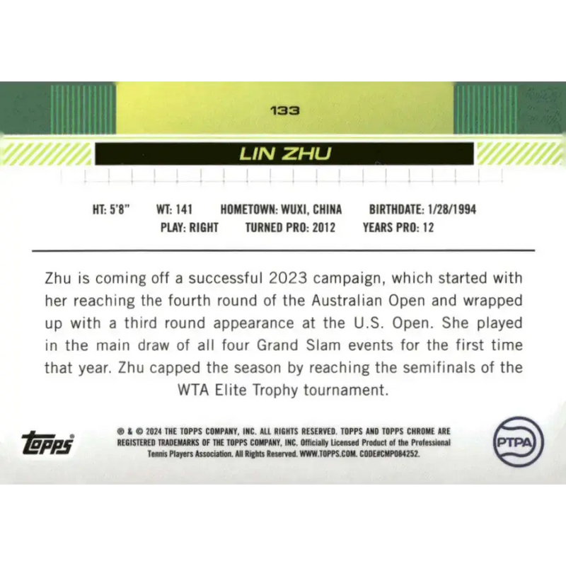 2024 Topps Chrome #133 Lin Zhu EX Excellent Tennis Card - Tennis Card Single