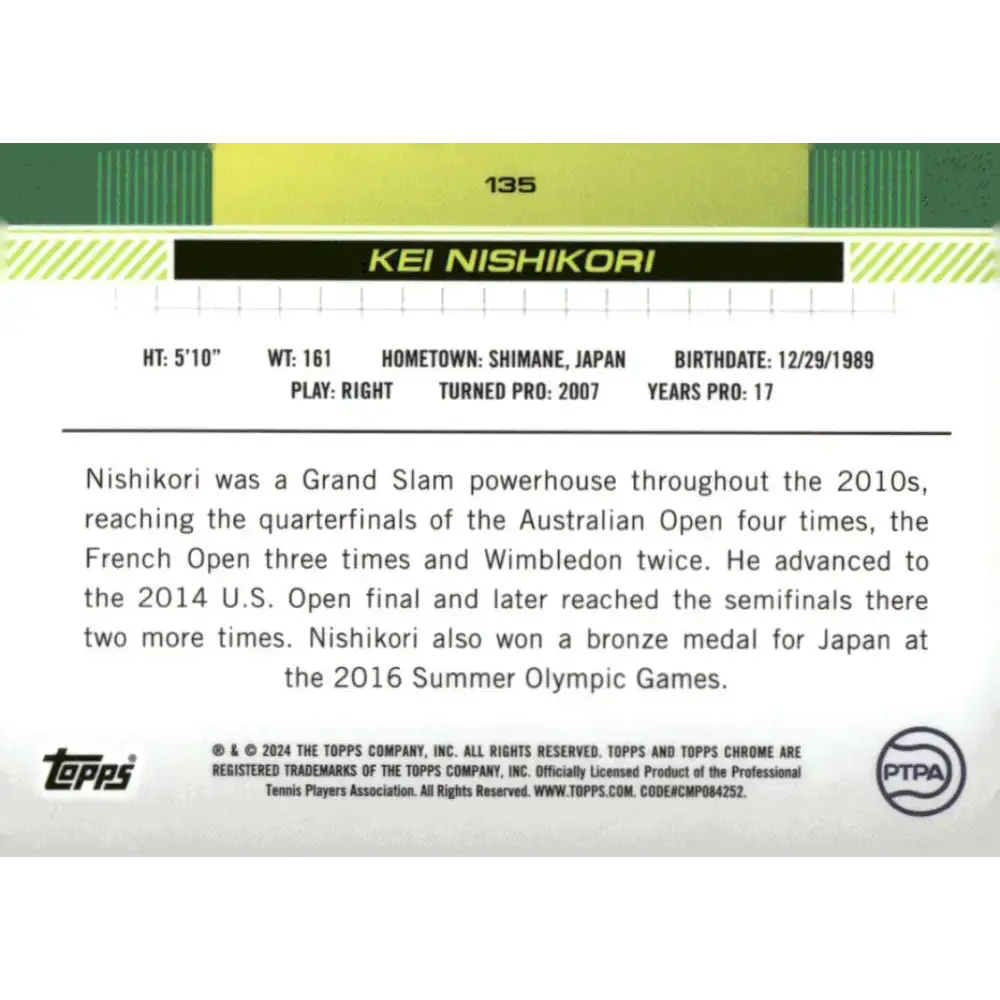 2024 Topps Chrome #135 Kei Nishikori EX Excellent Tennis Card - Other