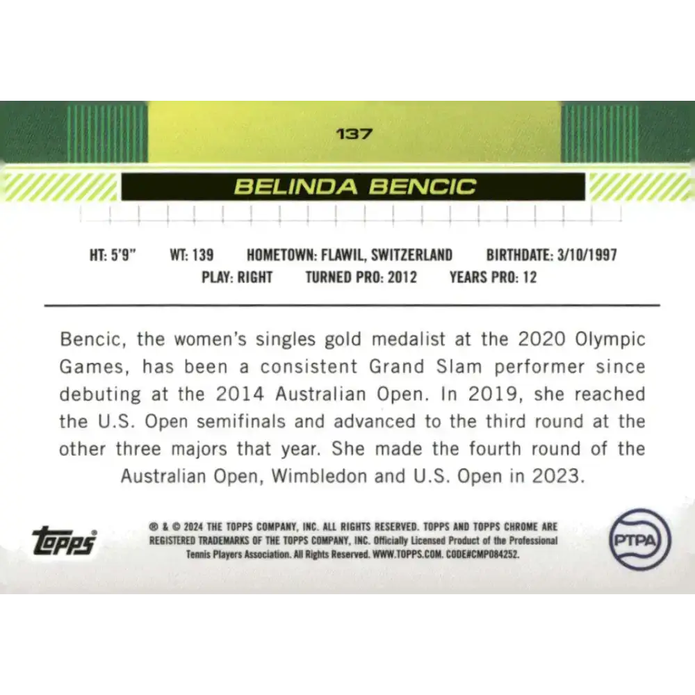 2024 Topps Chrome #137 Belinda Bencic EX Excellent Tennis Card - Tennis Card Single
