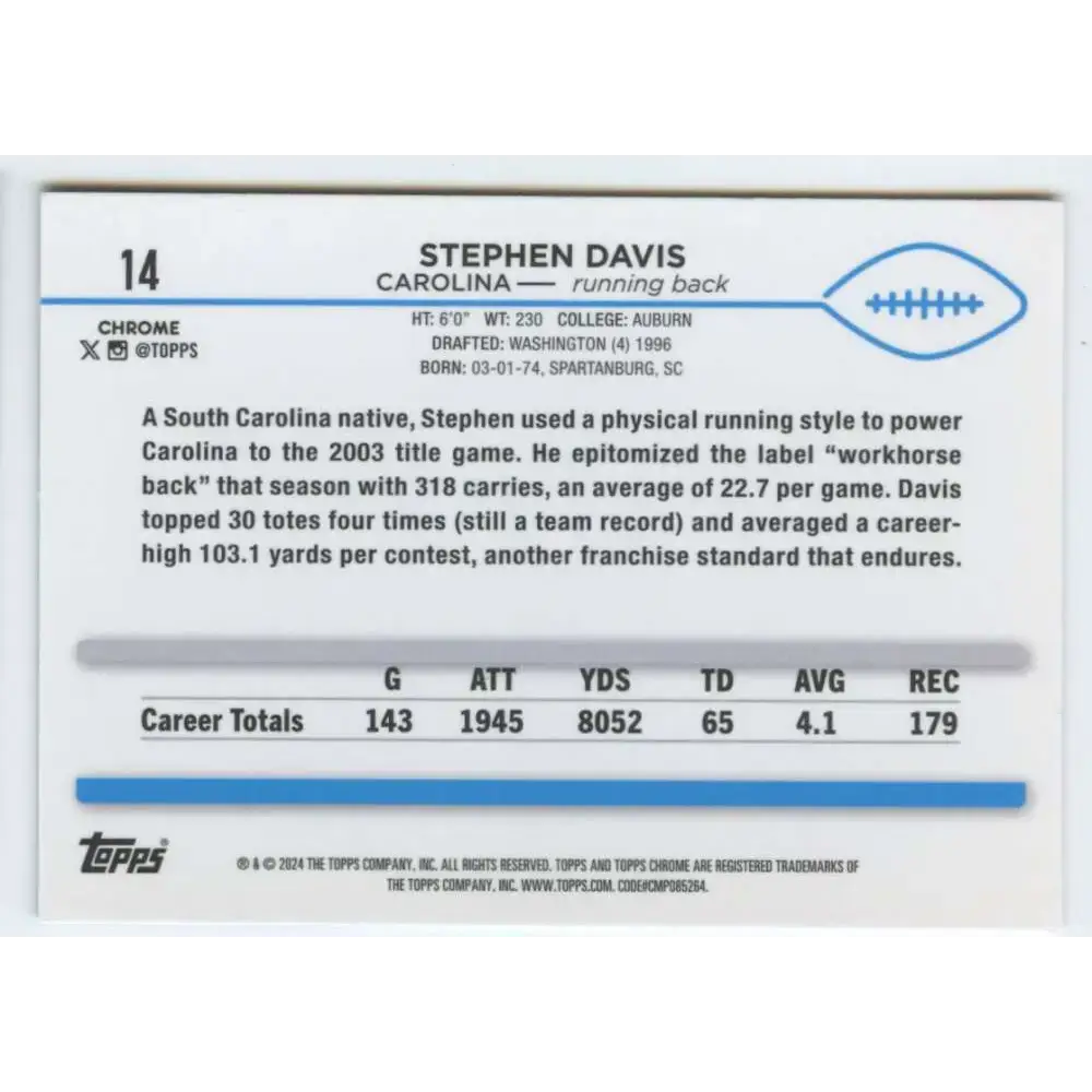 2024 Topps Chrome #14 Stephen Davis NM-MT Carolina Panthers Football Card - Football Card Single