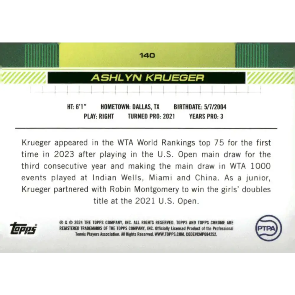 2024 Topps Chrome #140 Ashlyn Krueger EX Excellent RC Rookie Tennis Card - Tennis Card Single