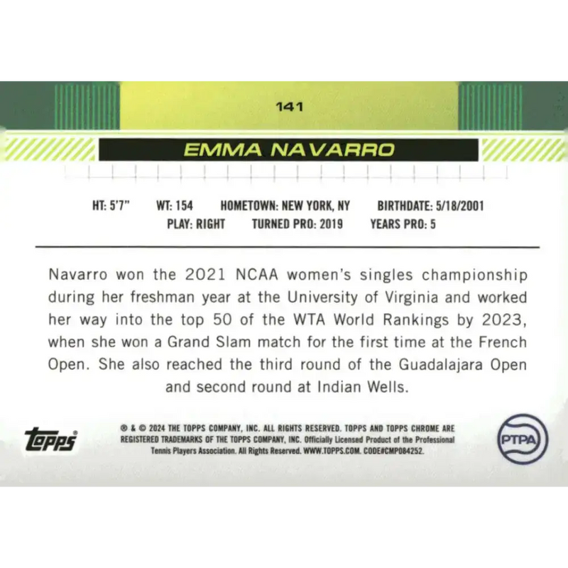 2024 Topps Chrome #141 Emma Navarro EX Excellent Tennis Card - Other