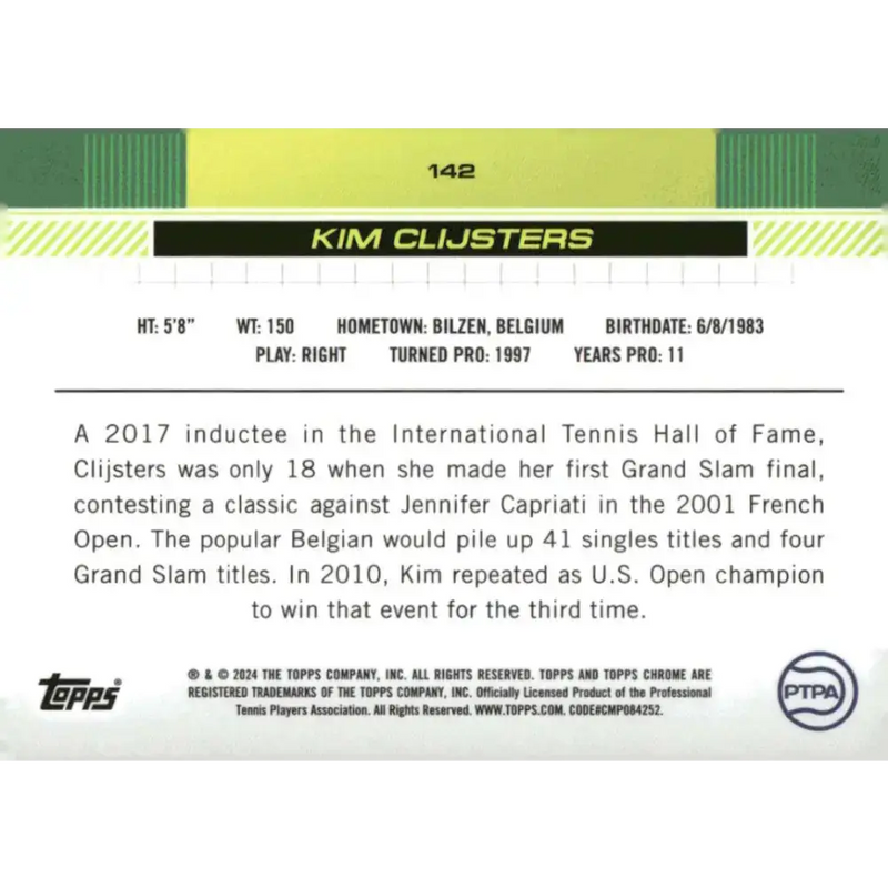 2024 Topps Chrome #142 Kim Clijsters EX Excellent Tennis Card - Tennis Card Single