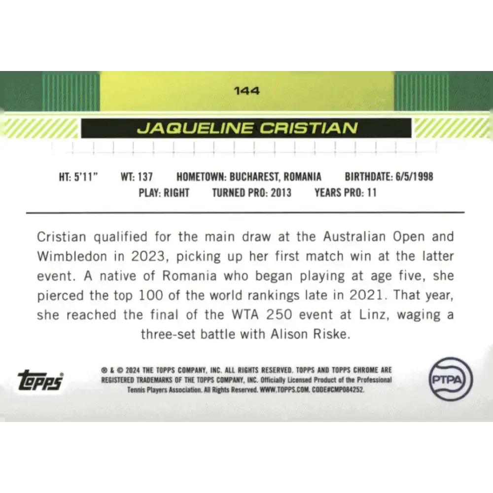 2024 Topps Chrome #144 Jaqueline Cristian EX Excellent Tennis Card - Other