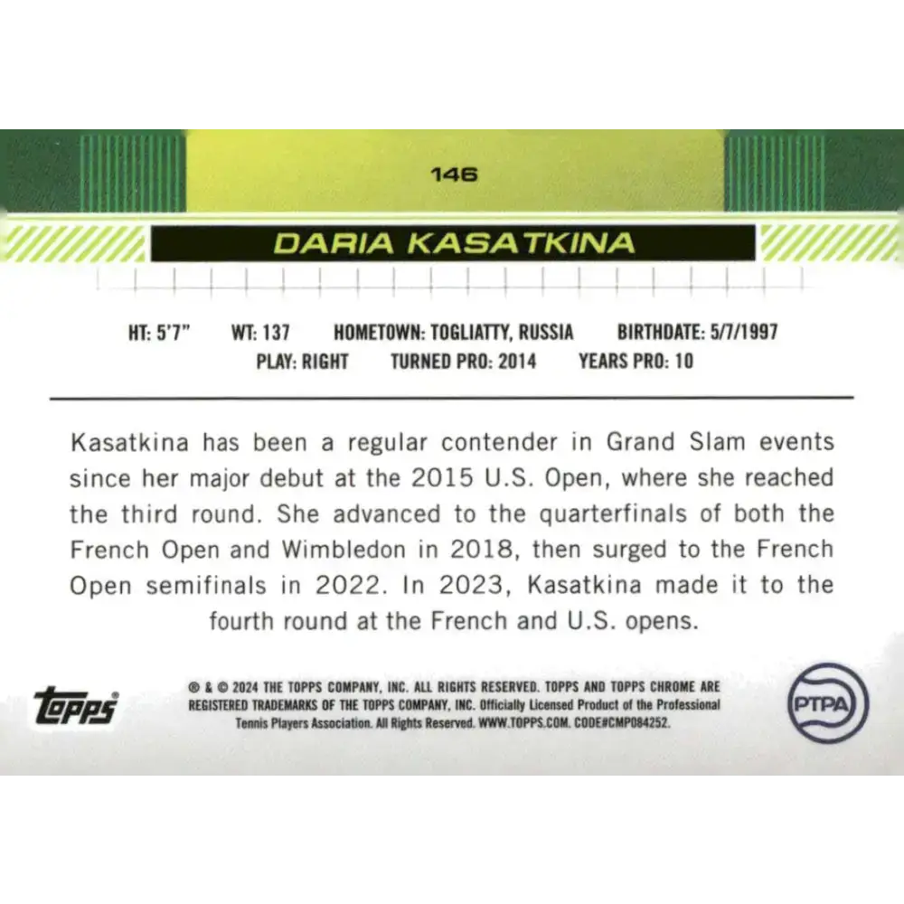 2024 Topps Chrome #146 Daria Kasatkina EX Excellent Tennis Card - Other