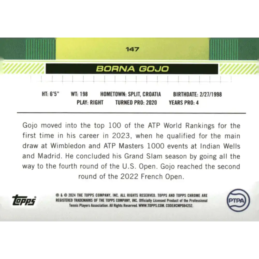 2024 Topps Chrome #147 Borna Gojo EX Excellent Tennis Card - Other