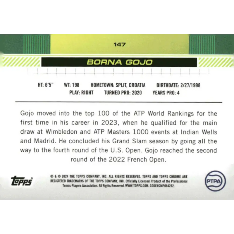 2024 Topps Chrome #147 Borna Gojo EX Excellent Tennis Card - Other