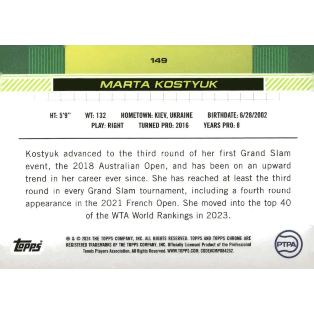2024 Topps Chrome #149 Marta Kostyuk EX Excellent Tennis Card - Other