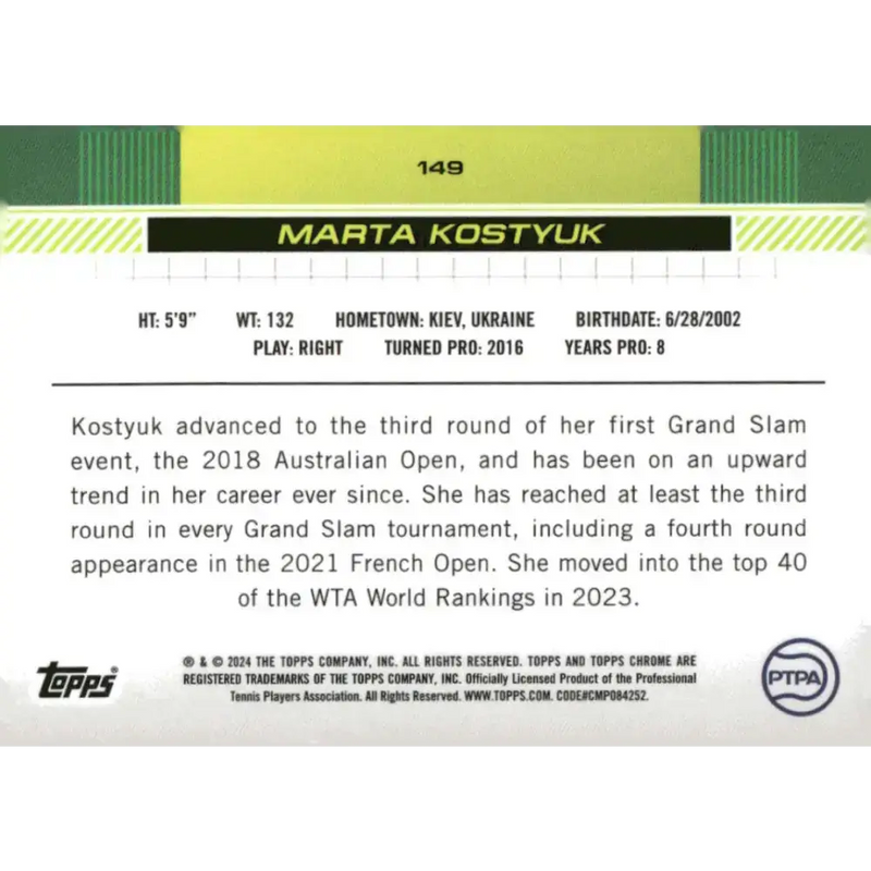 2024 Topps Chrome #149 Marta Kostyuk EX Excellent Tennis Card - Other