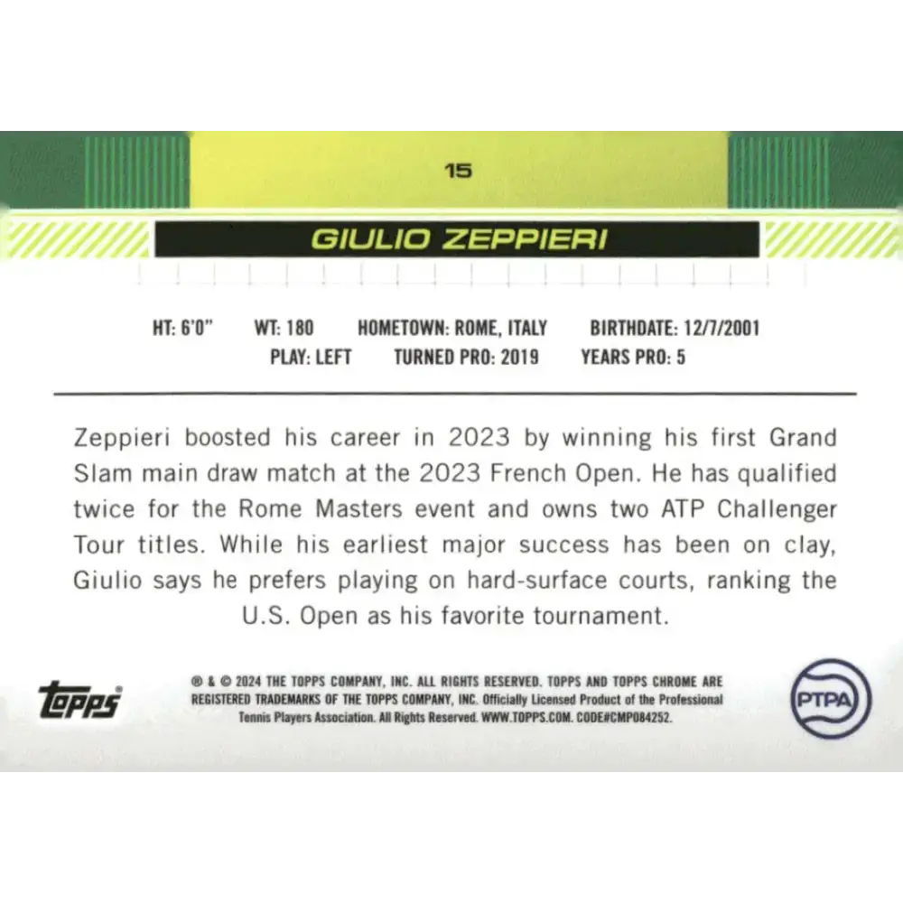 2024 Topps Chrome #15 Giulio Zeppieri EX Excellent Tennis Card - Other