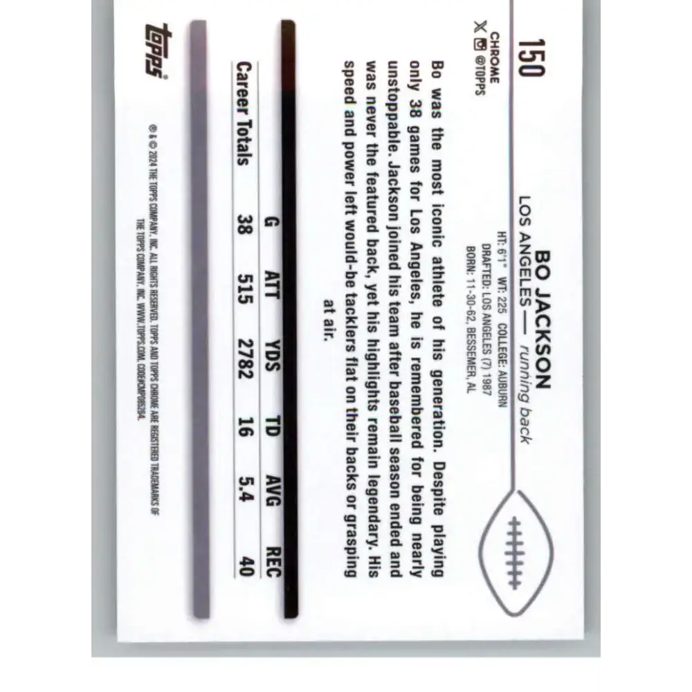 2024 Topps Chrome #150 Bo Jackson NM-MT Los Angeles Raiders Football Card - Football Card Single
