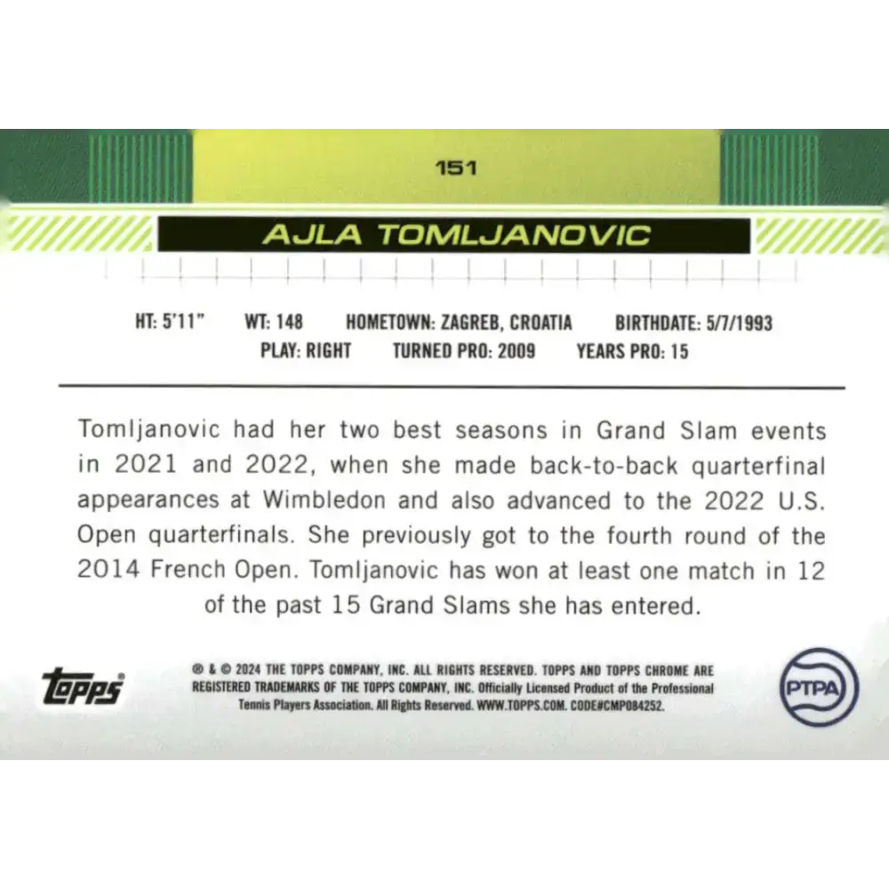 2024 Topps Chrome #151 Ajla Tomljanovic EX Excellent Tennis Card - Other