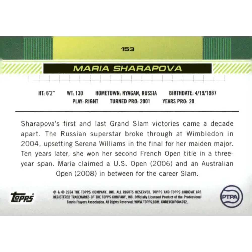 2024 Topps Chrome #153 Maria Sharapova EX Excellent Tennis Card - Tennis Card Single