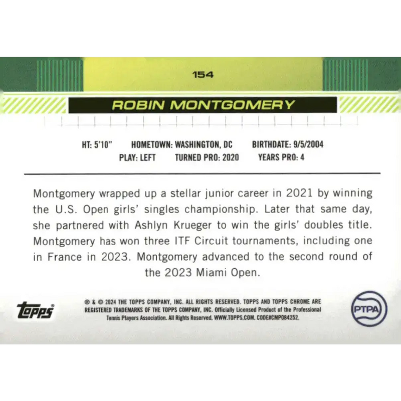 2024 Topps Chrome #154 Robin Montgomery EX Excellent Tennis Card - Other