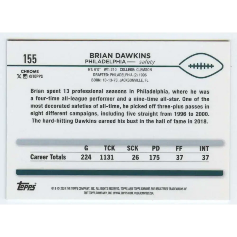 2024 Topps Chrome #155 Brian Dawkins NM-MT Philadelphia Eagles Football Card - Football Card Single