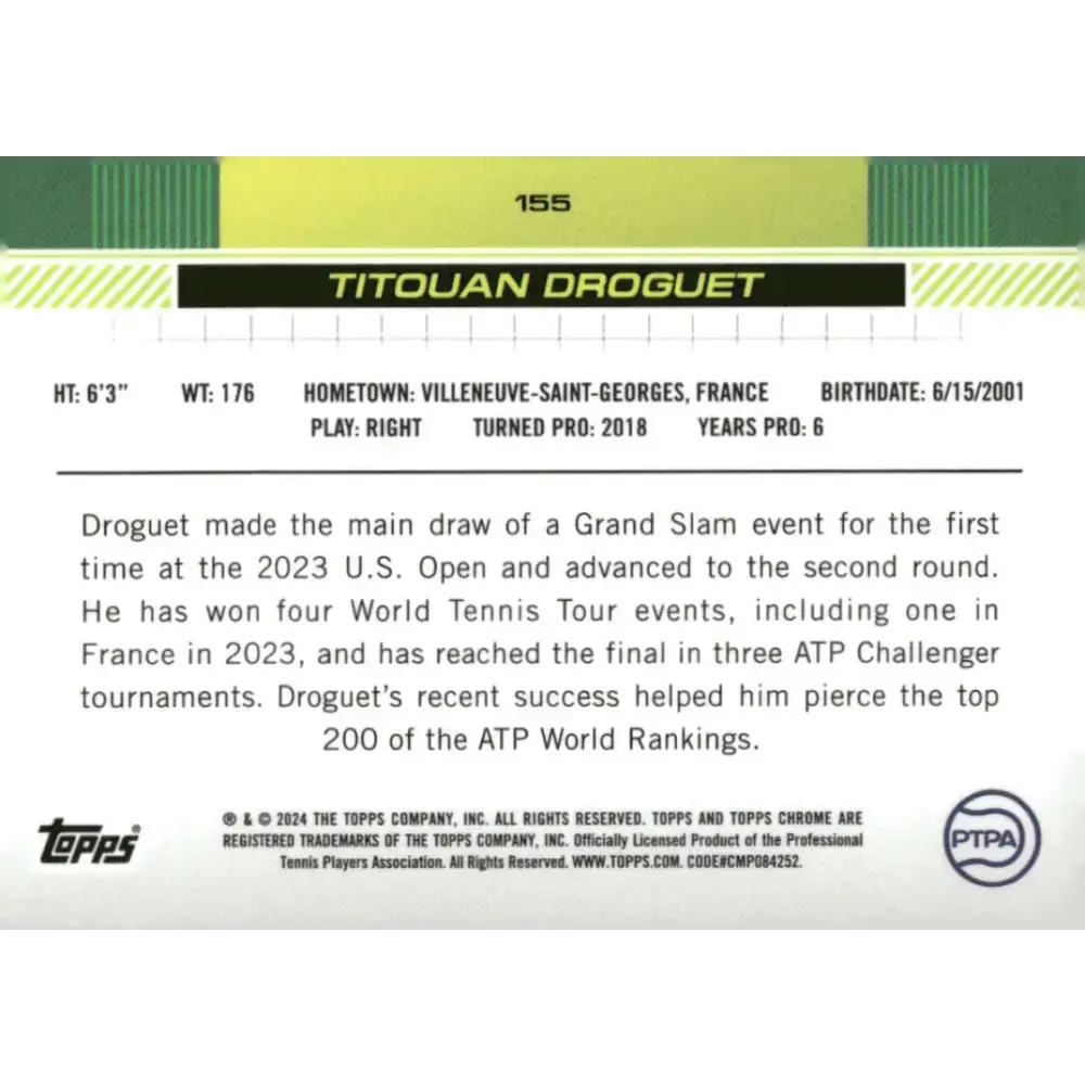 2024 Topps Chrome #155 Titouan Droguet EX Excellent Tennis Card - Other