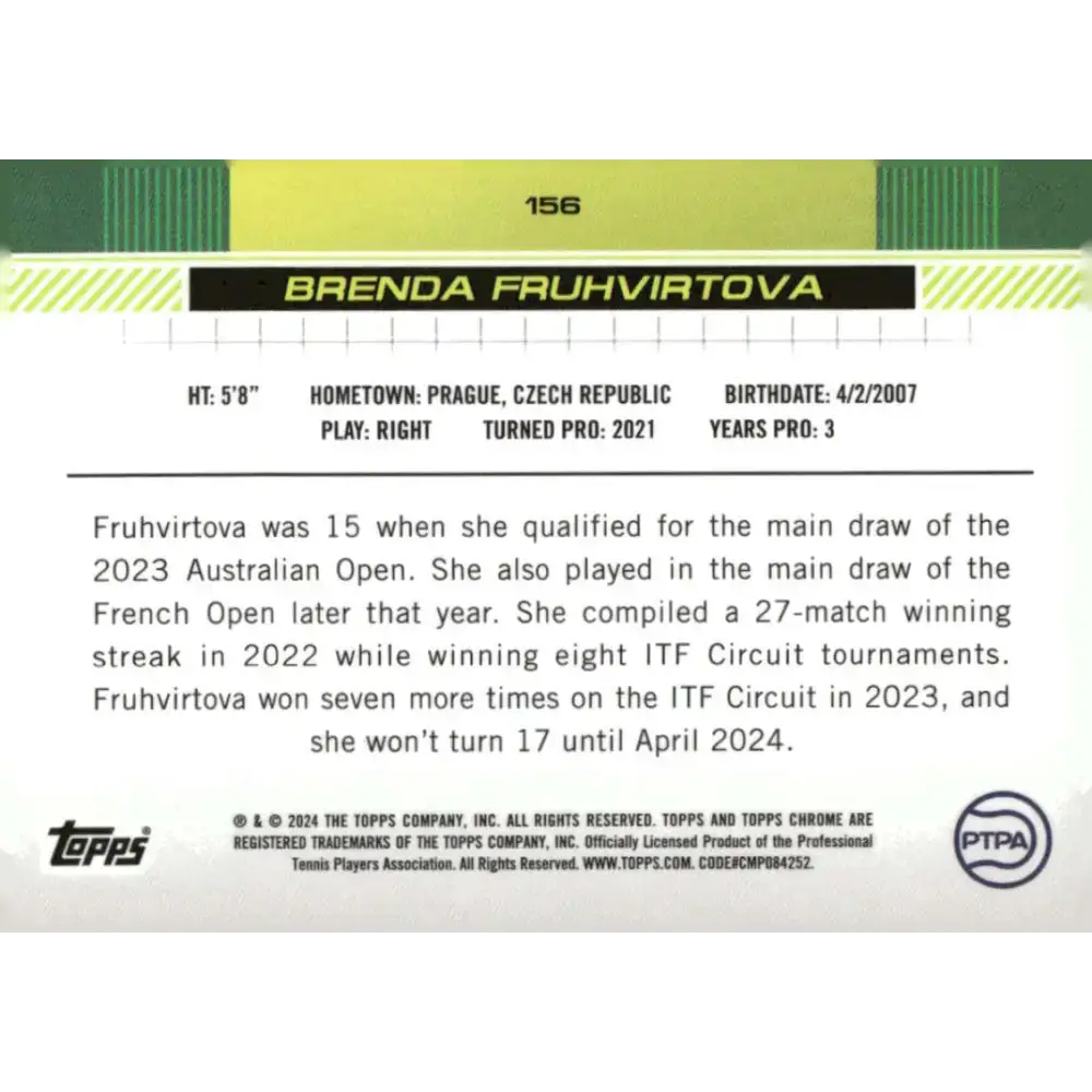 2024 Topps Chrome #156 Brenda Fruhvirtova EX Excellent RC Rookie Tennis Card - Tennis Card Single