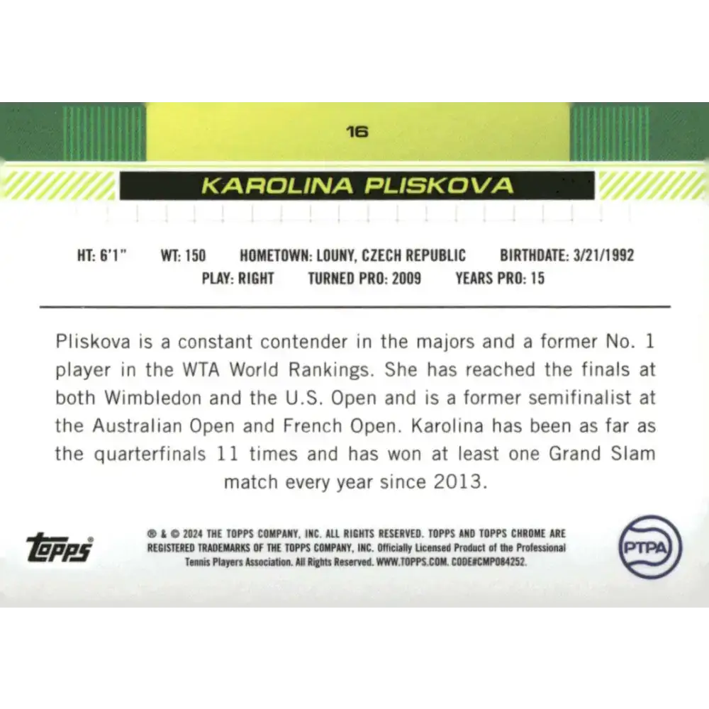 2024 Topps Chrome #16 Karolina Pliskova EX Excellent Tennis Card - Tennis Card Single