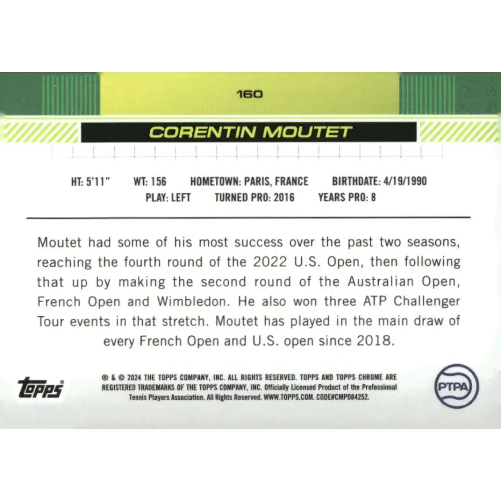 2024 Topps Chrome #160 Corentin Moutet EX Excellent Tennis Card - Other
