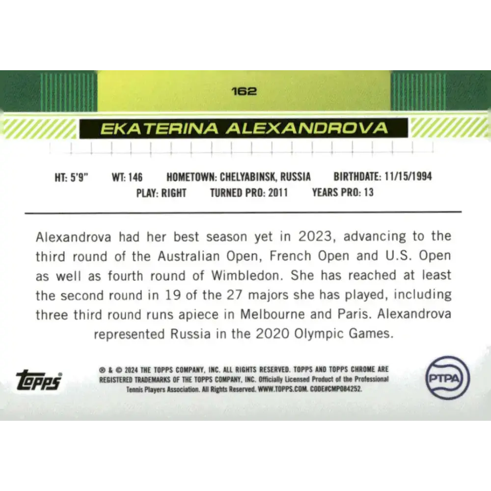 2024 Topps Chrome #162 Ekaterina Alexandrova EX Excellent Tennis Card - Tennis Card Single