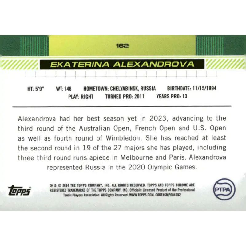 2024 Topps Chrome #162 Ekaterina Alexandrova EX Excellent Tennis Card - Tennis Card Single