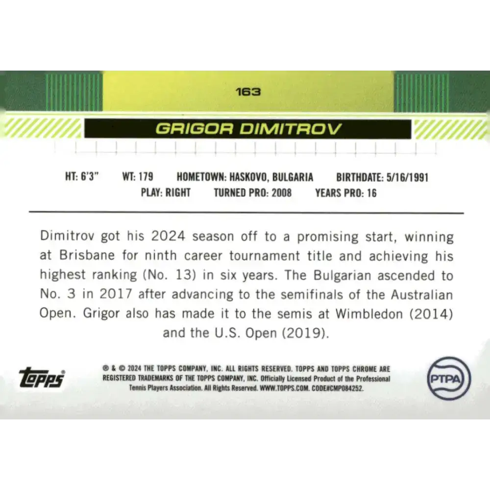 2024 Topps Chrome #163 Grigor Dimitrov EX Excellent Tennis Card - Other