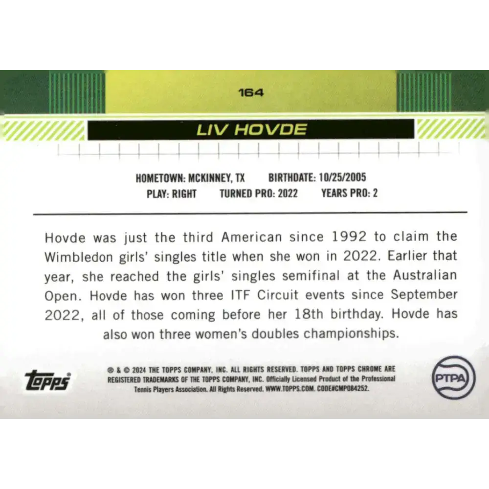 2024 Topps Chrome #164 Liv Hovde EX Excellent RC Rookie Tennis Card - Tennis Card Single