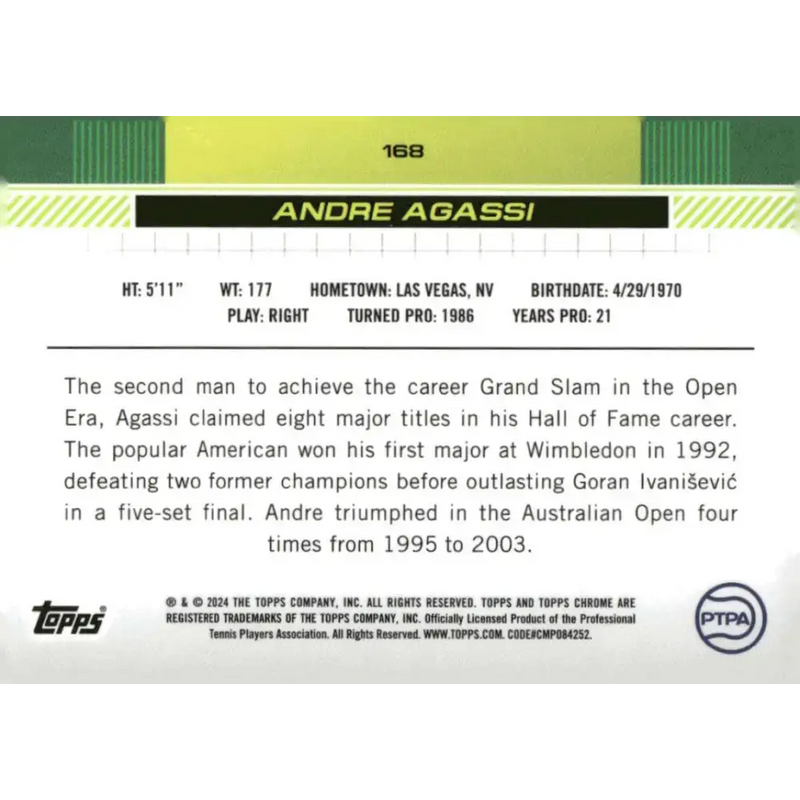 2024 Topps Chrome #168 Andre Agassi EX Excellent Tennis Card - Tennis Card Single