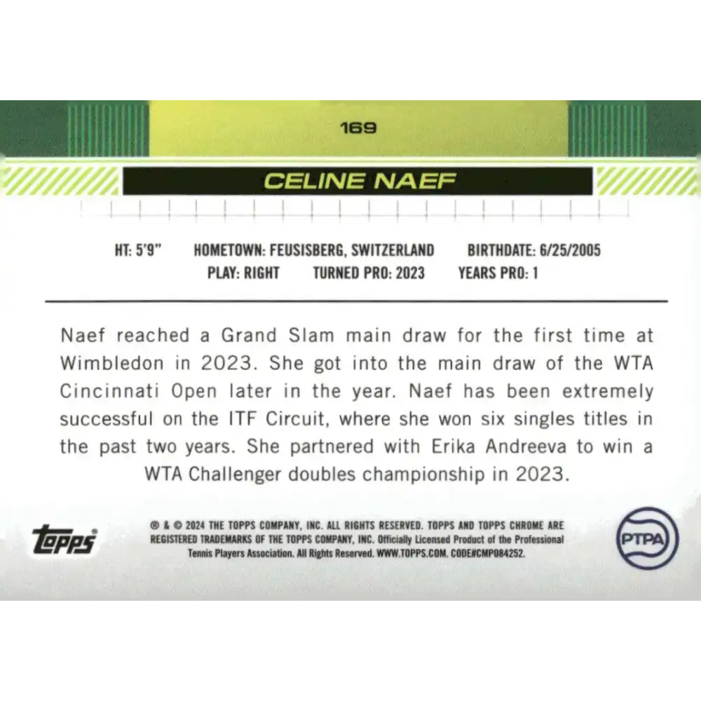2024 Topps Chrome #169 Celine Naef EX Excellent RC Rookie Tennis Card - Other