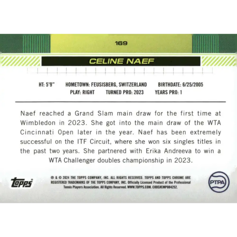 2024 Topps Chrome #169 Celine Naef EX Excellent RC Rookie Tennis Card - Other