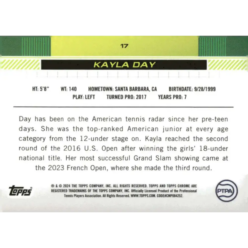 2024 Topps Chrome #17 Kayla Day EX Excellent Tennis Card - Other