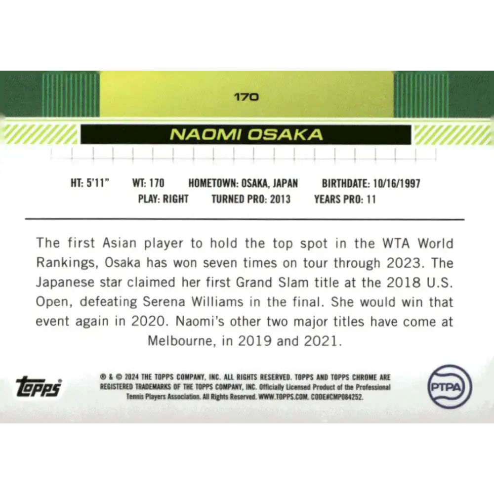 2024 Topps Chrome #170 Naomi Osaka EX Excellent Tennis Card - Tennis Card Single