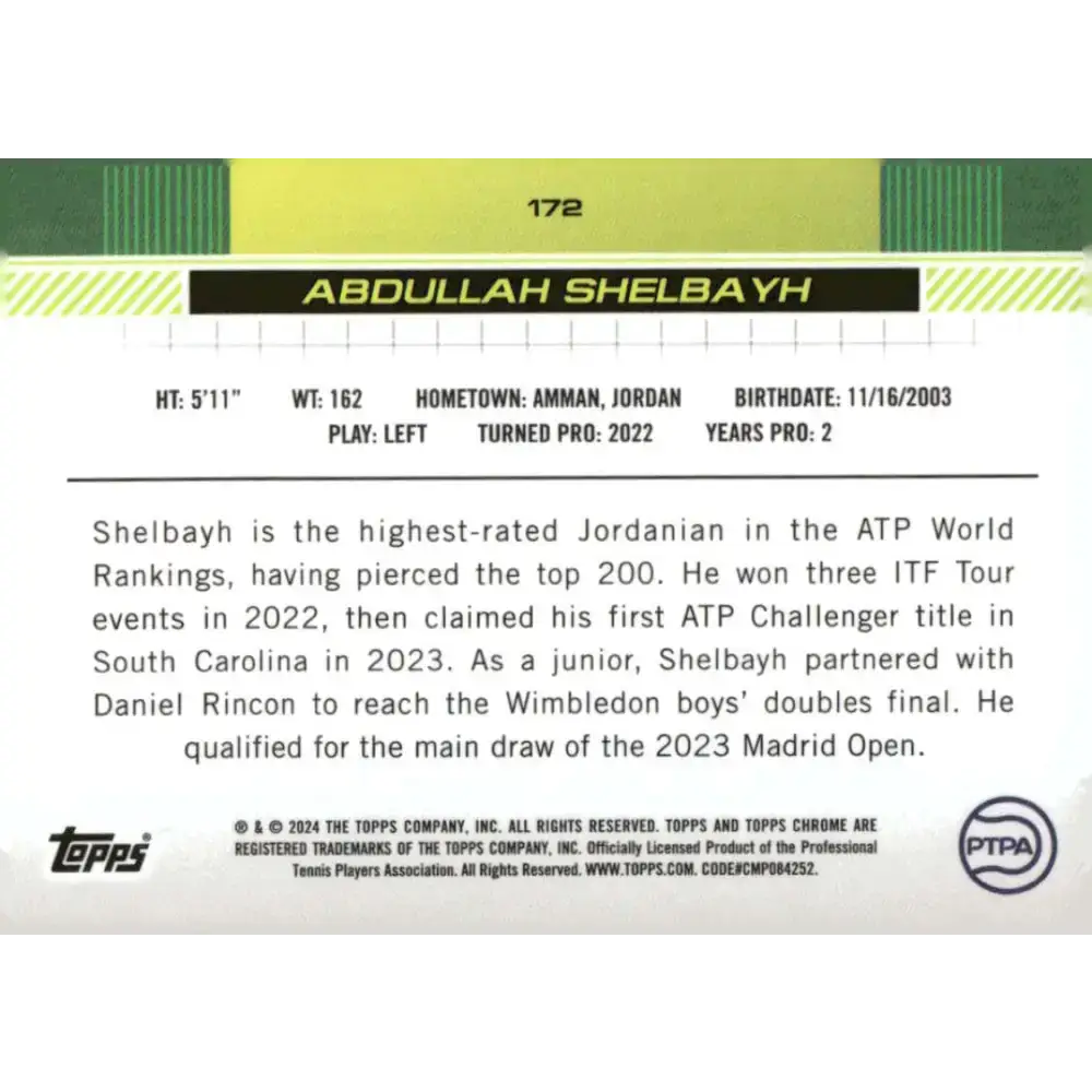 2024 Topps Chrome #172 Abdullah Shelbayh EX Excellent RC Rookie Tennis Card - Other